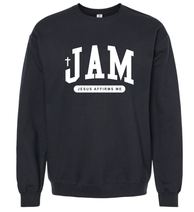 JAM Classic Crewneck – Jesus Affirms Me Christian Sweatshirt (Black)